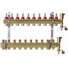 Комплект коллекторов FHF-10F set с расходомерами, кронштейнами и воздухоотводчиками, 10 контуров