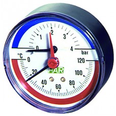 Термоманометр 0-10 бар, 0-120 °C, 80 мм, торцевое соединение 1/2