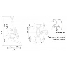 Смеситель для ванны с ручным душем CEZARES LORD-VD
