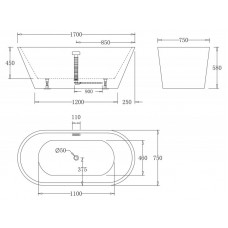 Ванна акриловая отдельностоящая BELBAGNO BB61-1700