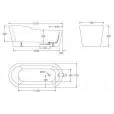 Ванна акриловая отдельностоящая BELBAGNO BB65-1750