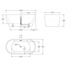 Ванна акриловая отдельностоящая BELBAGNO BB70-1500