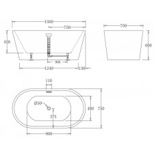 Ванна акриловая отдельностоящая BELBAGNO BB71-1500