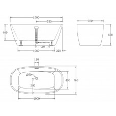 Ванна акриловая отдельностоящая BELBAGNO BB72-1500